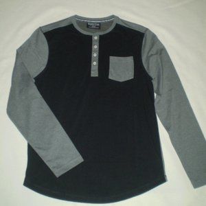 MEN'S MED.-BLACK/GRAY HENLEY SHIRT W/POCKET-NWOT
